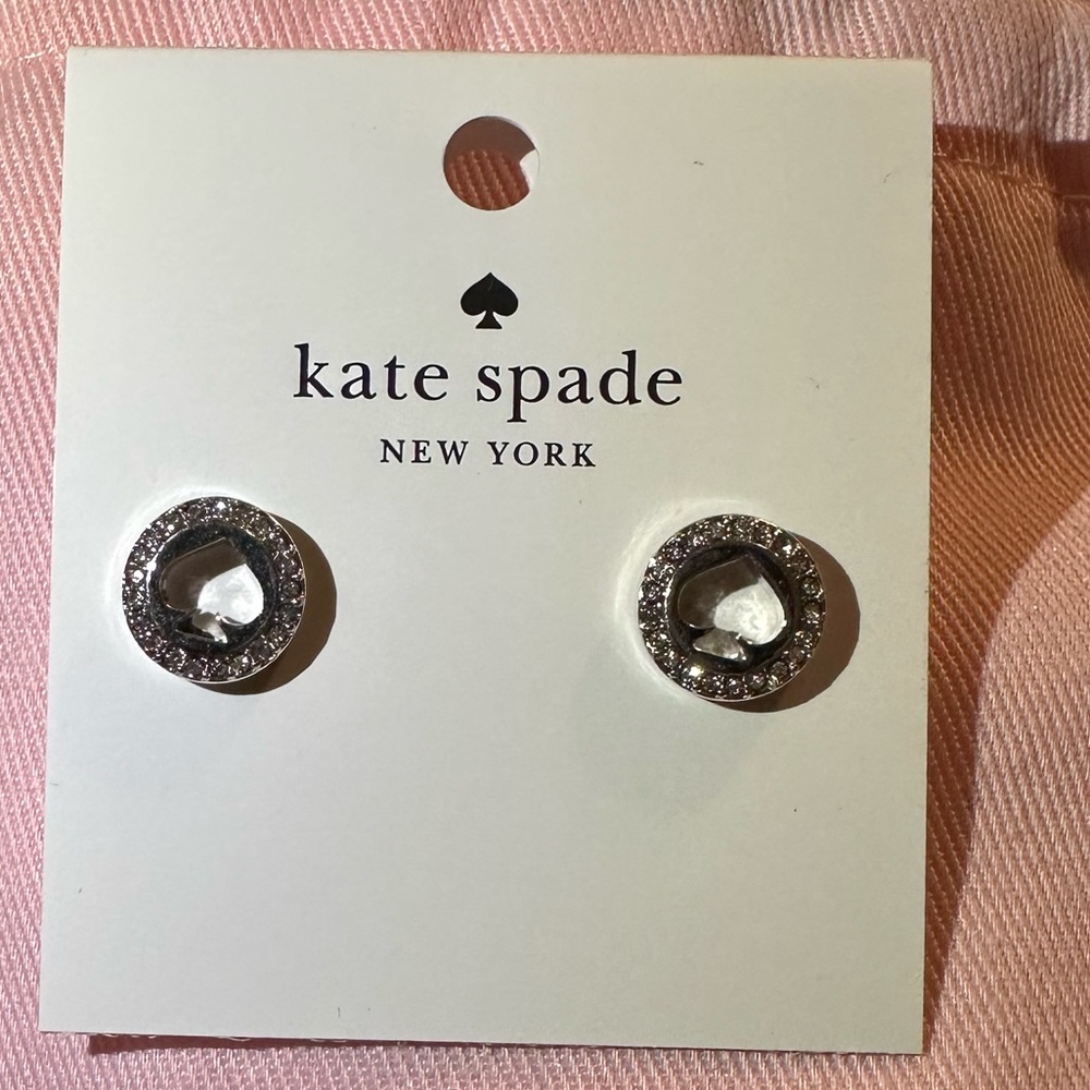 NWT Kate Spade Spot the Spade Pave Halo Spade Studs, Clear/silver - Picture 2 of 3
